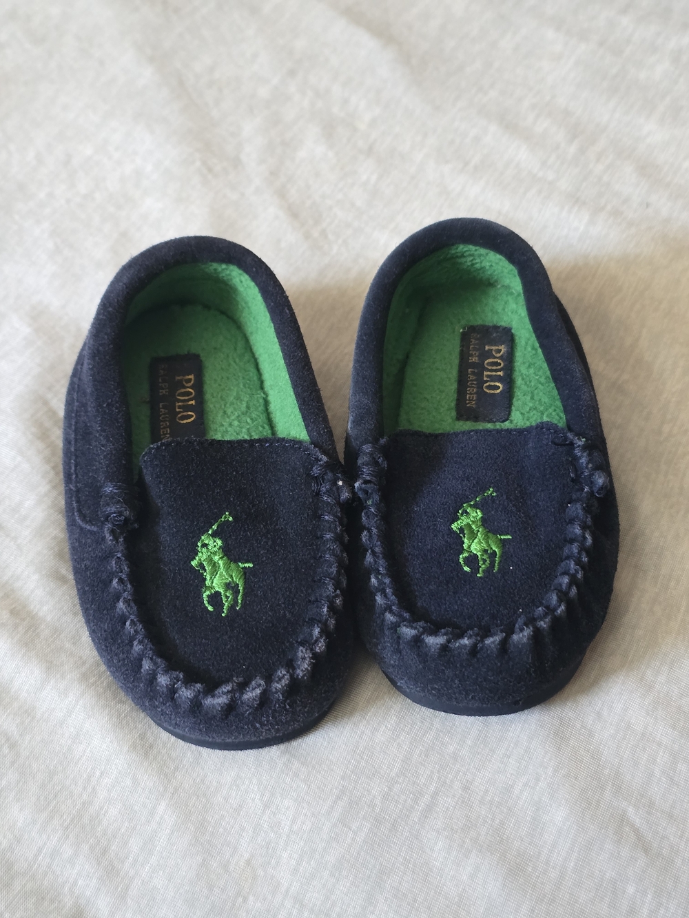 Polo Ralph Lauren Toddler Desmond Moc Suede Slippers Navy & Green - Size 7C